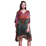 Phagun Plaj Kaftan Bikini Örtü Midi Kısa Kaftan Macenta Kadın Elbise