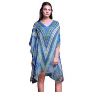 Phagun Plaj Kaftan Bikini Örtü Midi Kısa Kaftan Medium Mavi Kadın Elbise
