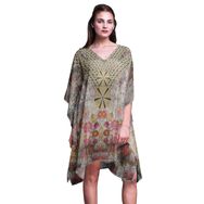 Phagun Plaj Kaftan Bikini Örtü Midi Kısa Kaftan Pembe Kadın Elbise