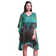 Phagun Plaj Kaftan Bikini Örtü Midi Kısa Kaftan Turkuaz Yeşil Kadın Elbise