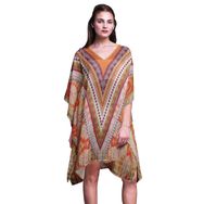 Phagun Plaj Kaftan Bikini Örtü Midi Kısa Kaftan Turuncu Kadın Elbise