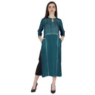 Phagun Rayon Gota Patti Uzun Tasarımcı Kurti Hint Etnik Katı Kurta Camgöbeği Yeşili Kadın Elbise