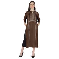Phagun Rayon Gota Patti Uzun Tasarımcı Kurti Hint Etnik Katı Kurta Kahverengi Kadın Elbise