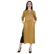 Phagun Rayon Gota Patti Uzun Tasarımcı Kurti Hint Etnik Katı Kurta Sarı Kadın Elbise