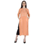 Phagun Rayon Gota Patti Uzun Tasarımcı Kurti Hint Etnik Katı Kurta Şeftali Kadın Elbise
