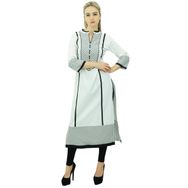 Phagun Striaght Kurti Hint Diz Altı Pamuk Beyaz Siyah Kadın Elbise