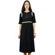 Phagun Suni İpek Kurti Dantel İş Şık Kurta Fermuarlı Ön Yırtmaçlı Siyah Kadın Tunik