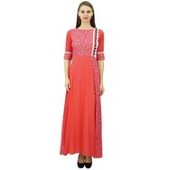 Phagun Suni İpek Tasarımcı Yere Kadar Uzun Kurti Etnik Hint Tunik Uzun Kloş Anarkali Kurta Somon Kadın Tunik