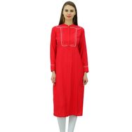 Phagun Suni İpek Tunik Kurti Düz Günlük Resmi Hint Kırmızı Kadın Tunik