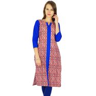 Phagun Tasarımcı Hint Bollywood Kurta Etnik Kurti Günlük Kırık Beyaz ve Mavi Kadın Tunik