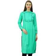 Phagun Tasarımcı Hint Suni İpek Punjabi Kurta Etnik Düz Günlük Kurti Cam Göbeği Yeşili Kadın Tunik
