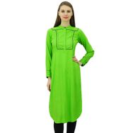 Phagun Tasarımcı Hint Suni İpek Punjabi Kurta Etnik Düz Günlük Kurti Yeşil Kadın Tunik
