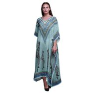 Phagun Tribal Afrikalı Büyük Beden Kaftan Plaj Örtüsü Kimono Açık Mavi Kadın Elbise