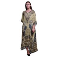 Phagun Tribal Afrikalı Büyük Beden Kaftan Plaj Örtüsü Kimono Bej Kadın Elbise
