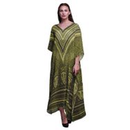 Phagun Tribal Afrikalı Uzun Plaj Kaftan Bikini Örtü Maksi Zeytin Yeşili Kadın Elbise