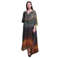 Phagun Tribal Feather Uzun Plaj Kaftan Bikini Örtü Maksi Çok Renkli Kadın Elbise