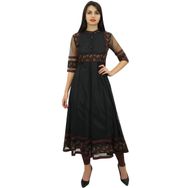 Phagun Tunik Net Uzun Anarkali Kurta Etnik Kurti Siyah Kadın Bluz