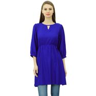 Phagun Tunik Üst Kısa Kurti Elastik Bel Hint Etnik Kraliyet Mavisi Kadın Bluz