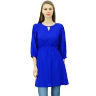 Phagun Tunik Üst Kısa Kurti Elastik Bel Hint Etnik Mavi Kadın Bluz