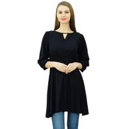 Phagun Tunik Üst Kısa Kurti Elastik Bel Hint Etnik Siyah Kadın Bluz