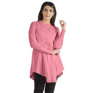 Phagun Uzun Kollu Mandarin Yaka Asimetrik Resmi Açık Pembe Kadın Tunik