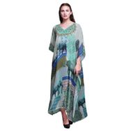 Phagun Uzun Plaj Kaftan Bikini Örtü Maksi Akuamarin Yeşili Kadın Elbise