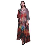 Phagun Uzun Plaj Kaftan Bikini Örtü Maksi Koyu Şeftali Kadın Elbise