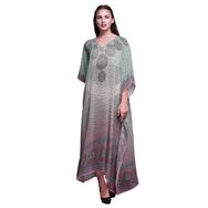 Phagun Yapraklar ve Çiçekli Etnik Kaftan Tatil Ev Giysisi Maksi Plaj Örtüsü Pembe Kadın Elbise