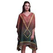 Phagun Yeşil Aztek Geometrik Kısa Plaj Kaftan Bikini Örtü Midi Elma Kırmızı Kadın Elbise