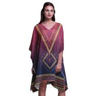 Phagun Yeşil Aztek Geometrik Kısa Plaj Kaftan Bikini Örtü Midi Macenta Kadın Elbise