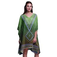 Phagun Yeşil Aztek Geometrik Kısa Plaj Kaftan Bikini Örtü Midi Orman Yeşili Kadın Elbise