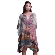 Phagun Yeşil Fil Hayvan Plaj Kaftan Bikini Örtü Midi Kısa Kaftan Şeftali Kadın Elbise