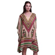 Phagun Yeşil Tribal Afrika Plaj Kaftan Bikini Örtü Midi Kısa Kaftan Açık Pembe Somon Kadın Elbise