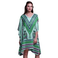 Phagun Yeşil Tribal Afrika Plaj Kaftan Bikini Örtü Midi Kısa Kaftan Akuamarin Yeşili Kadın Elbise