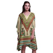 Phagun Yeşil Tribal Afrika Plaj Kaftan Bikini Örtü Midi Kısa Kaftan Fildişi Kadın Elbise