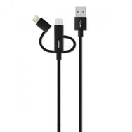 Philips DLC2608BK Siyah 3’ü 1 Arada Örgü Şarj ve Data Kablosu