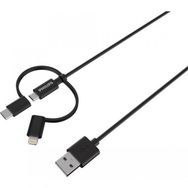 Philips DLC3106T MFI Apple Lisanslı 3in1 Micro USB Lightining Type C 2 mt Siyah Şarj ve Data Kablosu