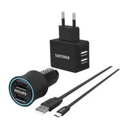 Philips DLP2553EM Siyah Micro USB 2'li Seyahat ve Araç Şarjı