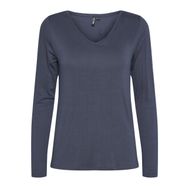 Pieces Pcbillo Ls Solid Noos Bc Mavi Ombre Blue V Yaka Uzun Kollu Kadın T-shirt