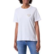 Pieces Pcsria SS Parlak Beyaz Detay Beyaz İnci Kalp O Yaka Kadın T-shirt