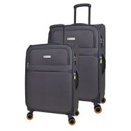 Pierre Cardin PC6000 Ultra Light Hafif Lüx Kumaş Büyük Boy Orta Boy Gri 2'li Valiz Seti