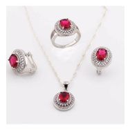 Pigado 925 Ayar Gümüş Kırmızı Oval Zirkon Taşlı Set