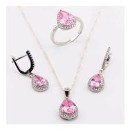 Pigado 925 Ayar Gümüş Pembe Zirkon Taşlı Damla Model Bayan Set