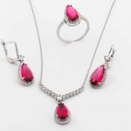 Pigado 925 Ayar Gümüş Pembe Zirkon Taşlı Damla Set