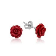 Pilelistore 925 Ayar Gümüş Kırmızı Gül Küpe