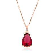 pilelistore 925 Ayar Gümüş Kırmızı Topaz Damla Kolye