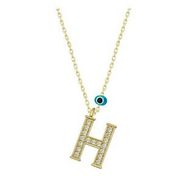 pilelistore 925 Ayar Gümüş Nazar Gold H Harfi Kadın Gümüş Kolye