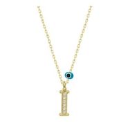 pilelistore 925 Ayar Gümüş Nazar Gold I Harfi Kadın Gümüş Kolye
