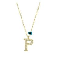 pilelistore 925 Ayar Gümüş Nazar Gold P Harfi Kadın Gümüş Kolye