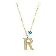 pilelistore 925 Ayar Gümüş Nazar Gold R Harfi Kadın Gümüş Kolye